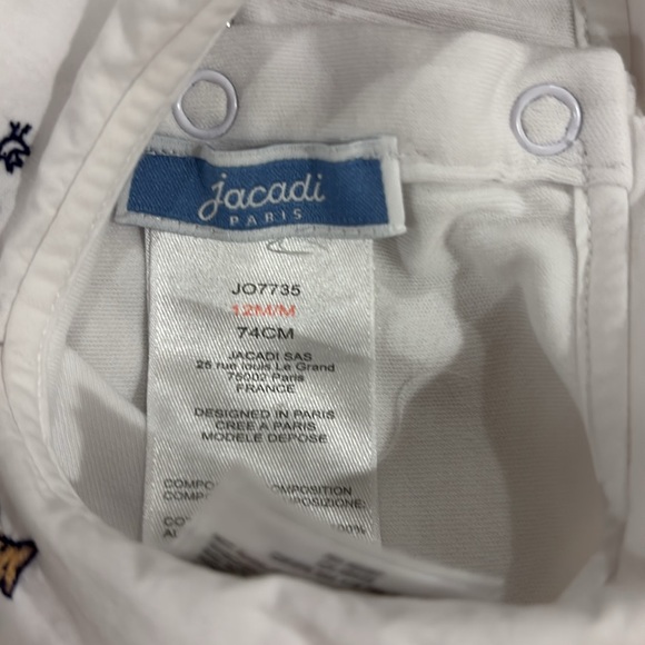 Jacadi Paris 12M White Long Sleeve Bodysuit with Peter Pan Collar - Picture 3 of 4